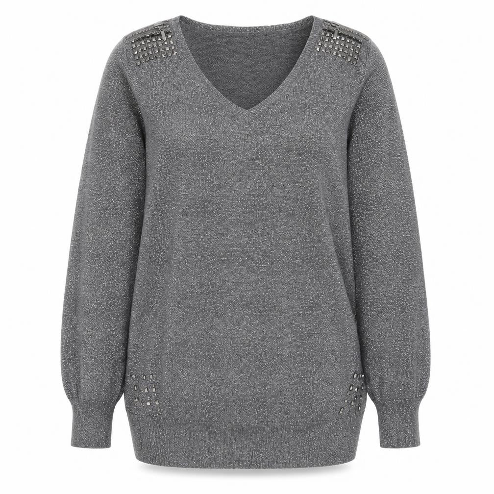 Wallis Womens Silver  Knit Pullover Jumper Size S  - studded detail