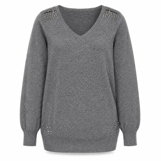 Wallis Womens Silver  Knit Pullover Jumper Size S  - studded detail