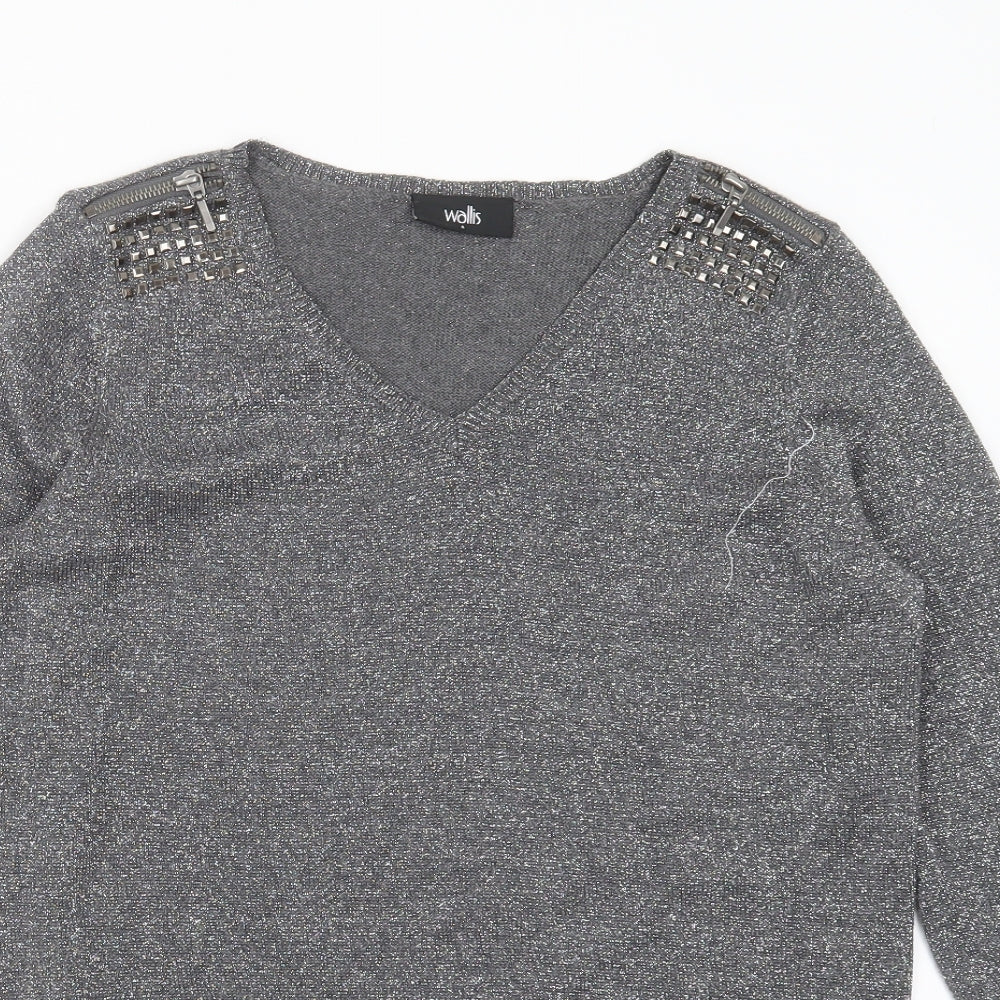 Wallis Womens Silver  Knit Pullover Jumper Size S  - studded detail