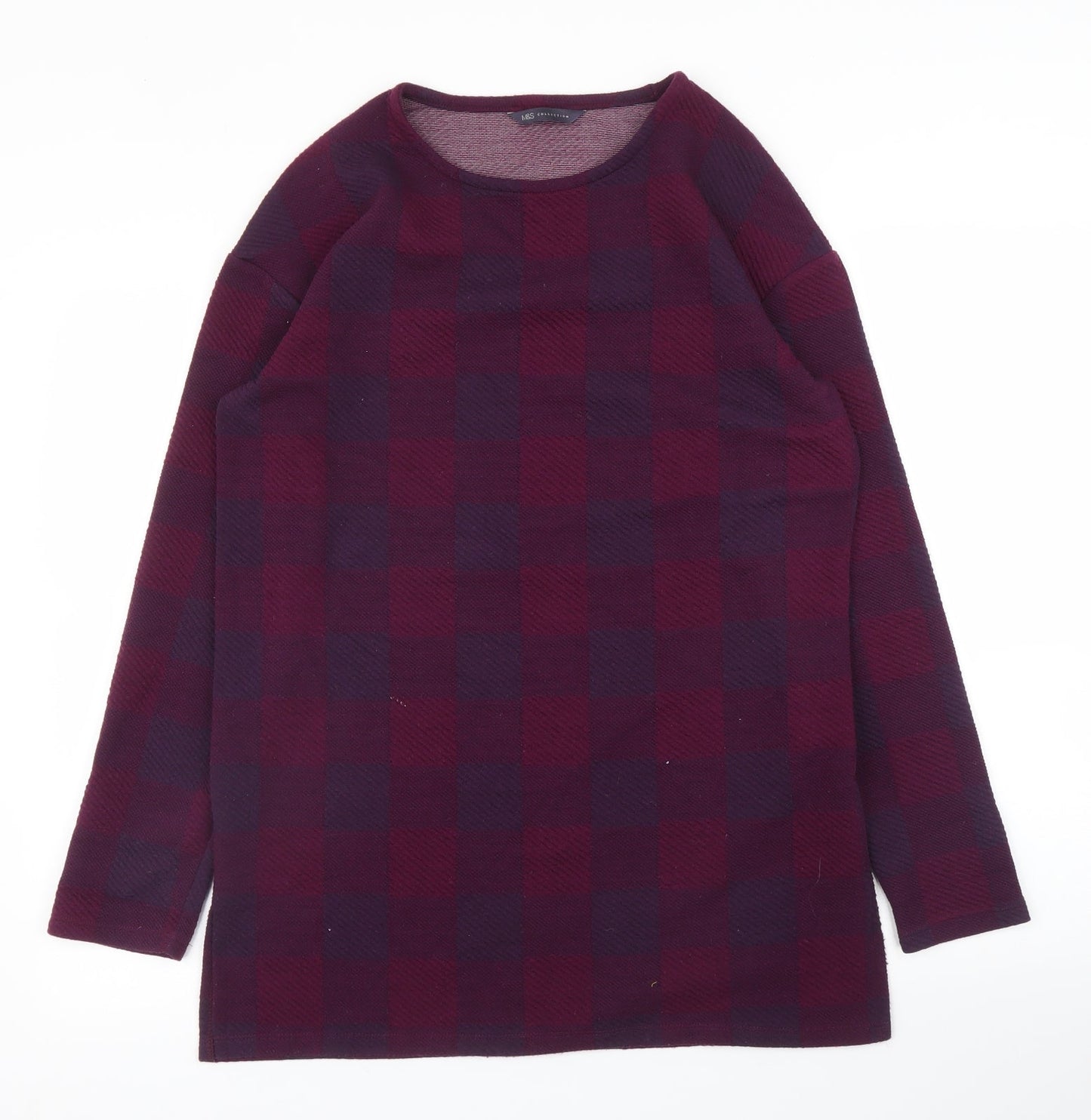 M&S Womens Purple Check  Pullover Jumper Size 10