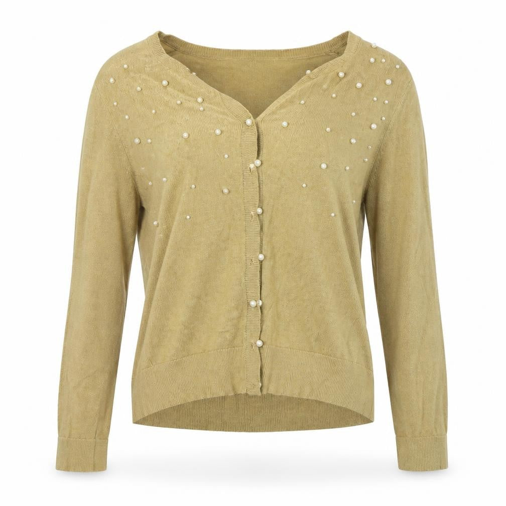 Jeanne Pierre Womens Beige Houndstooth  Cardigan Jumper Size L
