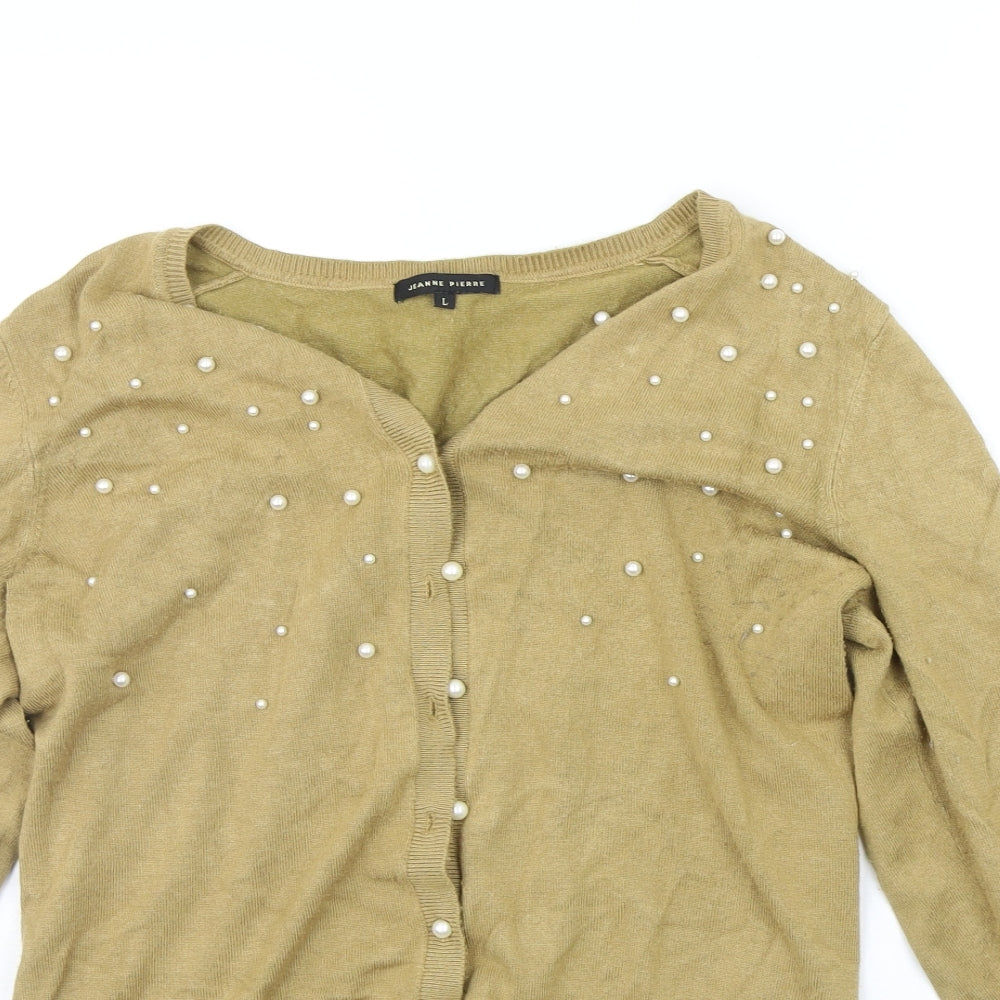 Jeanne Pierre Womens Beige Houndstooth  Cardigan Jumper Size L