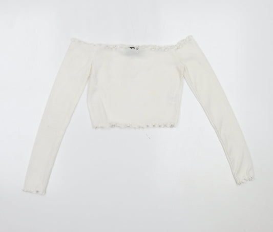 PRETTYLITTLETHING Womens White   Cropped Blouse Size 6