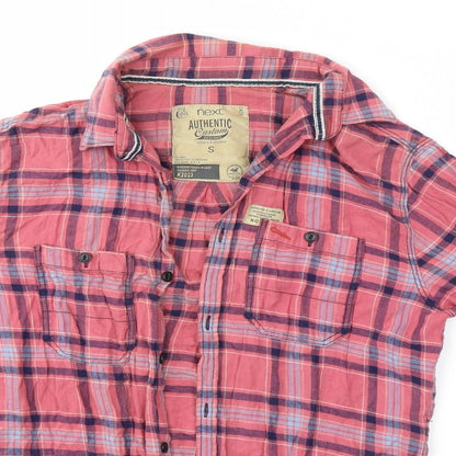Next Mens Pink Check   Button-Up Size S