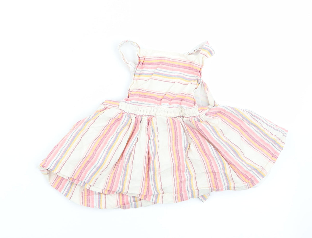 F&F Girls Pink Striped  Pinafore/Dungaree Dress  Size 3-6 Months