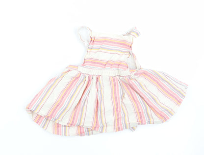 F&F Girls Pink Striped  Pinafore/Dungaree Dress  Size 3-6 Months