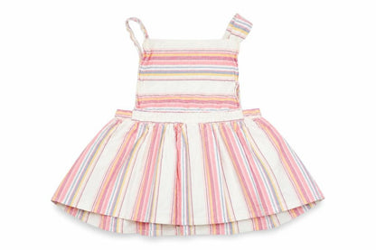 F&F Girls Pink Striped  Pinafore/Dungaree Dress  Size 3-6 Months