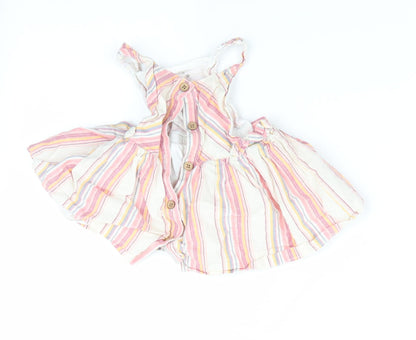F&F Girls Pink Striped  Pinafore/Dungaree Dress  Size 3-6 Months