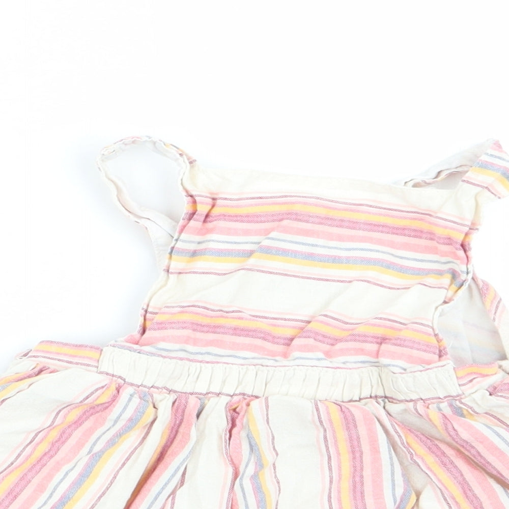 F&F Girls Pink Striped  Pinafore/Dungaree Dress  Size 3-6 Months