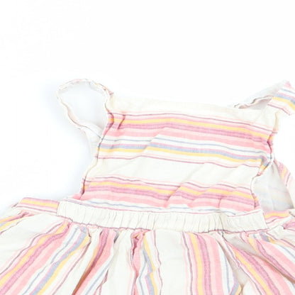 F&F Girls Pink Striped  Pinafore/Dungaree Dress  Size 3-6 Months