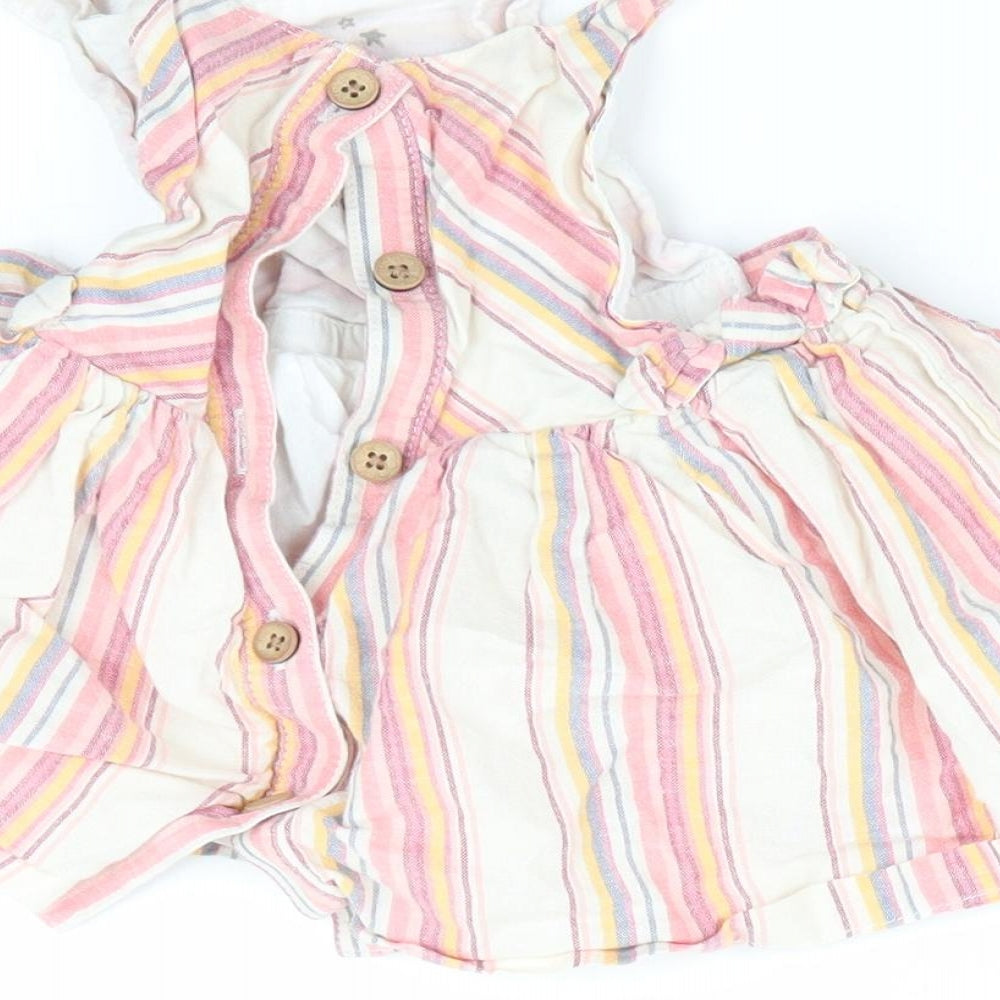 F&F Girls Pink Striped  Pinafore/Dungaree Dress  Size 3-6 Months