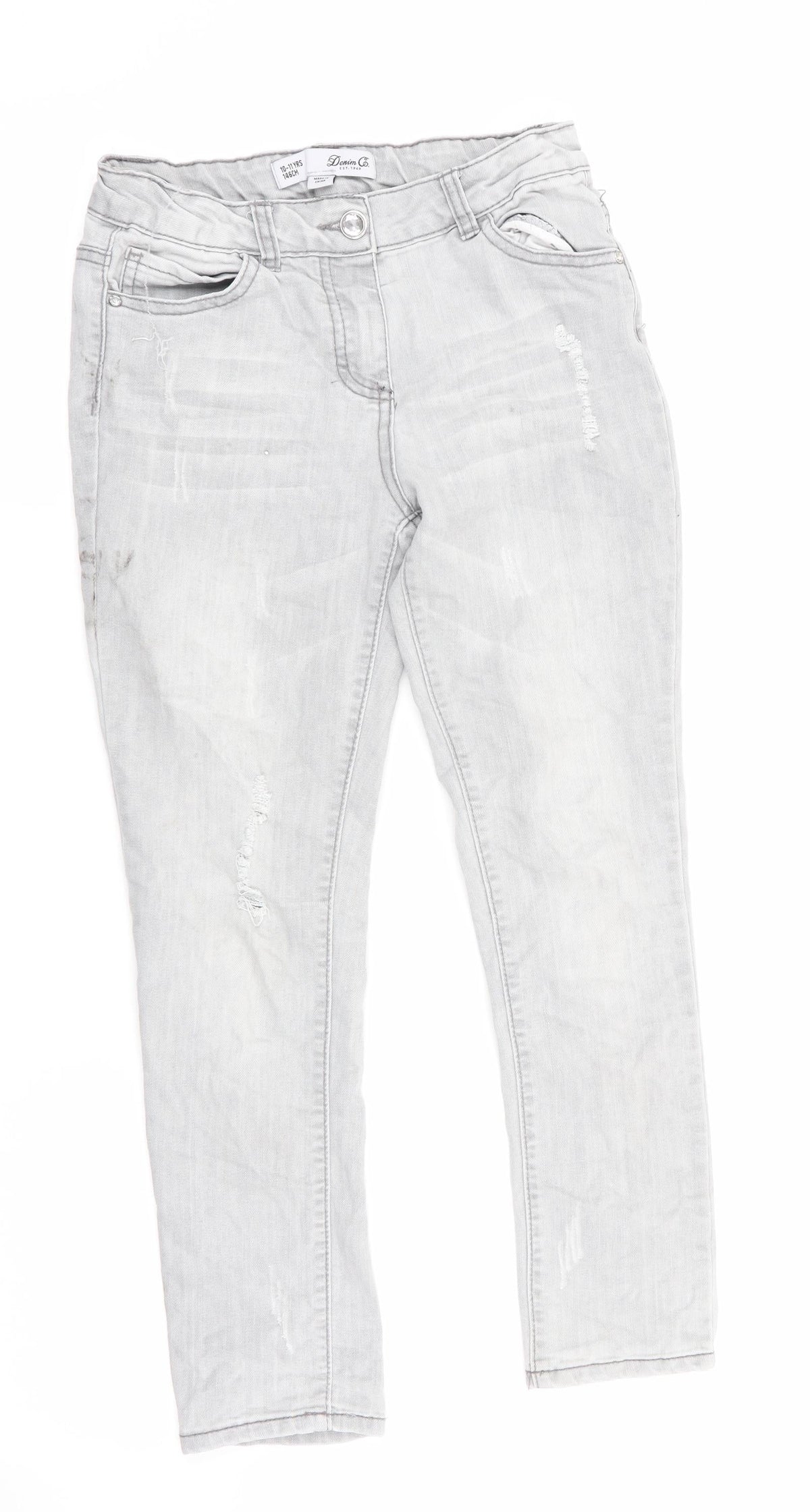 Denim Co Girls Grey   Skinny Jeans Size 10-11 Years - Distressed Jeans