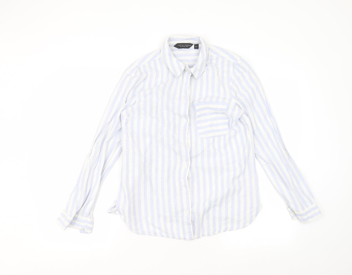 Dorothy Perkins Womens White Striped  Basic Button-Up Size 10