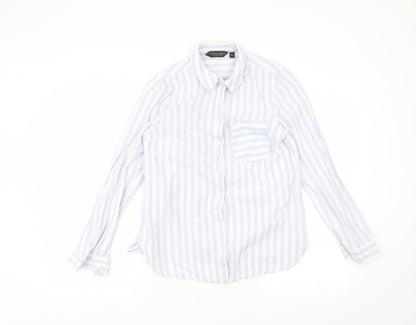 Preloved Dorothy Perkins Womens White Striped  Basic Button-Up Size 10 - Front