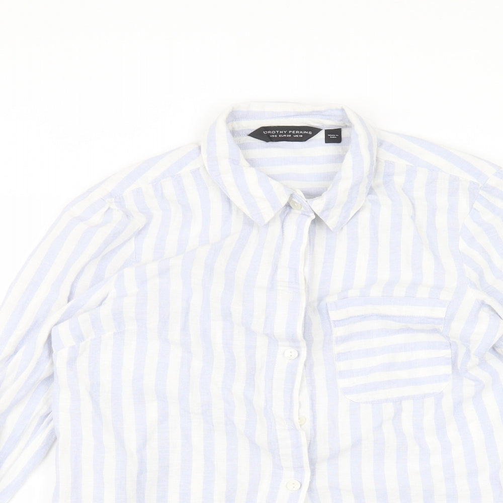Dorothy Perkins Womens White Striped  Basic Button-Up Size 10