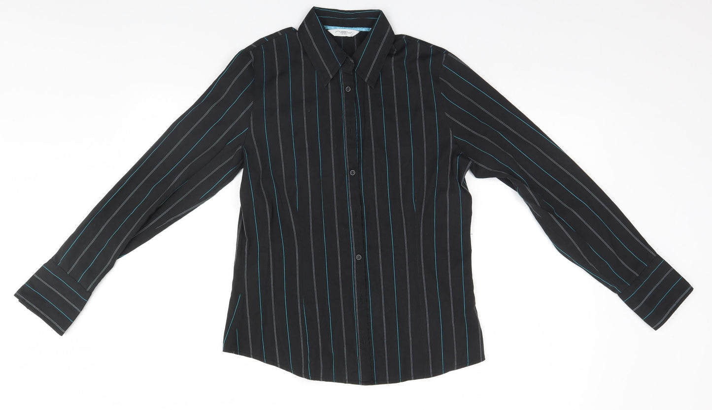 New Look Womens Black Striped  Basic Button-Up Size 10