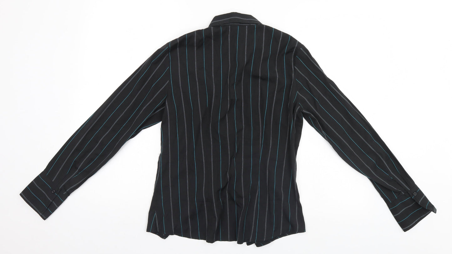 New Look Womens Black Striped  Basic Button-Up Size 10