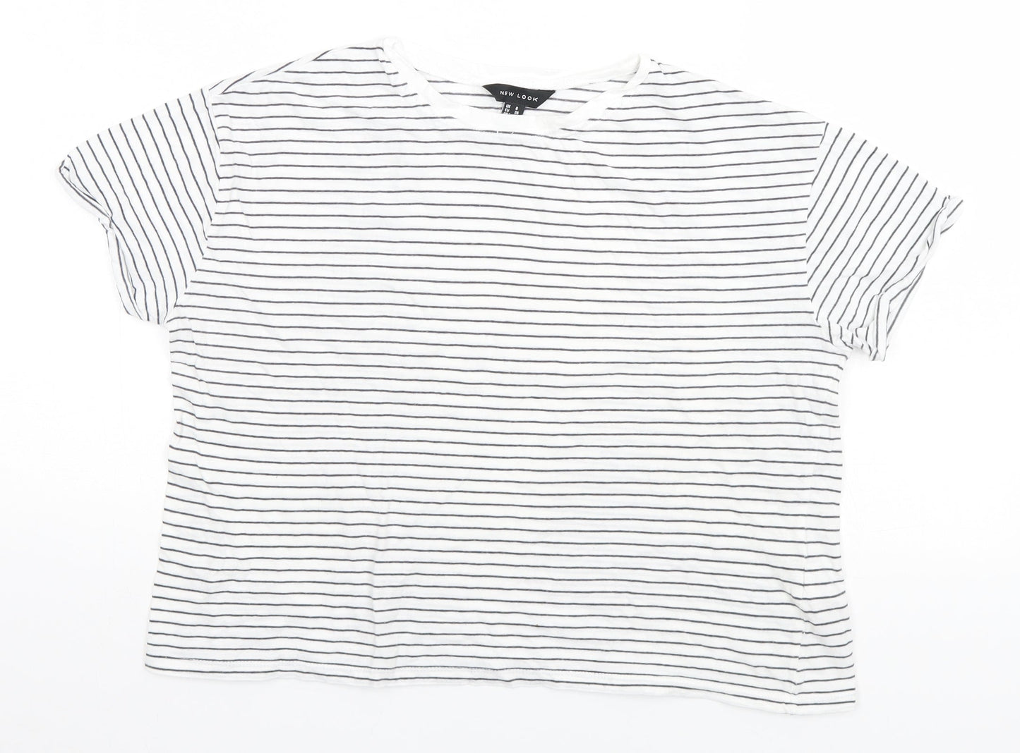 New Look Womens White Striped  Basic T-Shirt Size 8
