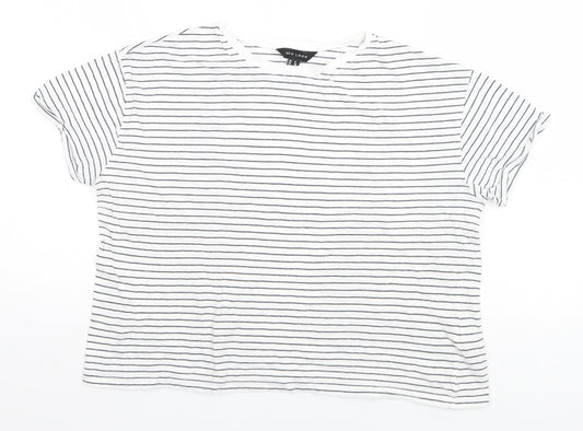 New Look Womens White Striped  Basic T-Shirt Size 8
