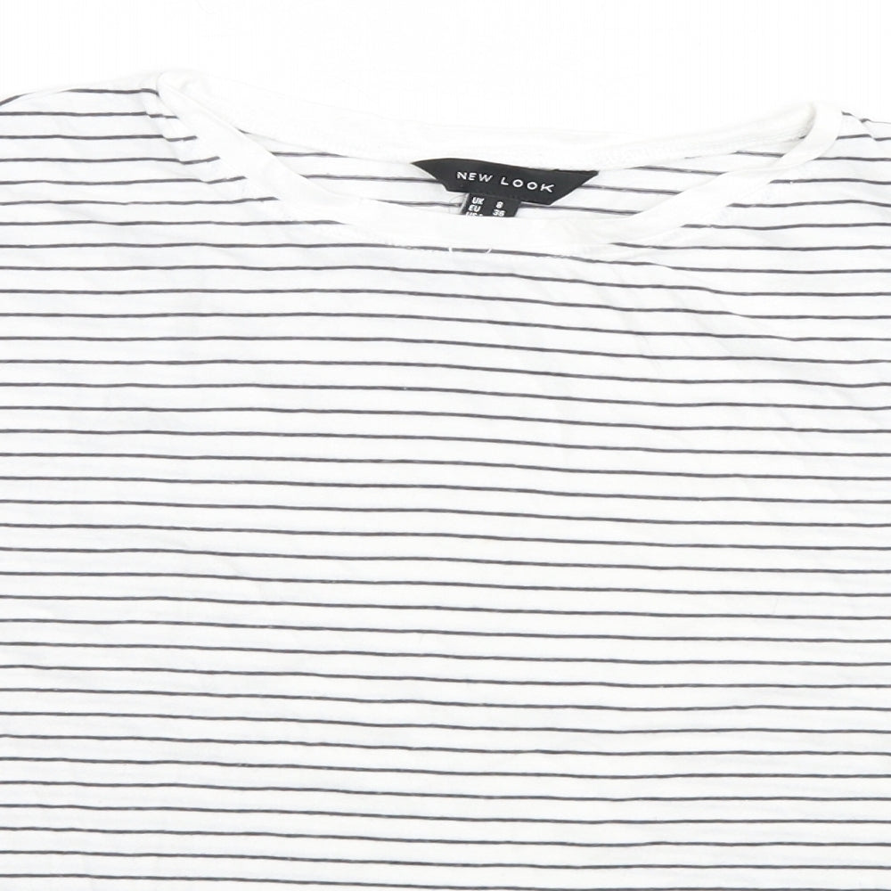 New Look Womens White Striped  Basic T-Shirt Size 8