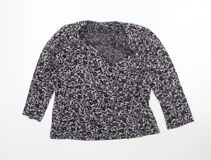 W Womens Grey Floral  Wrap Blouse Size L