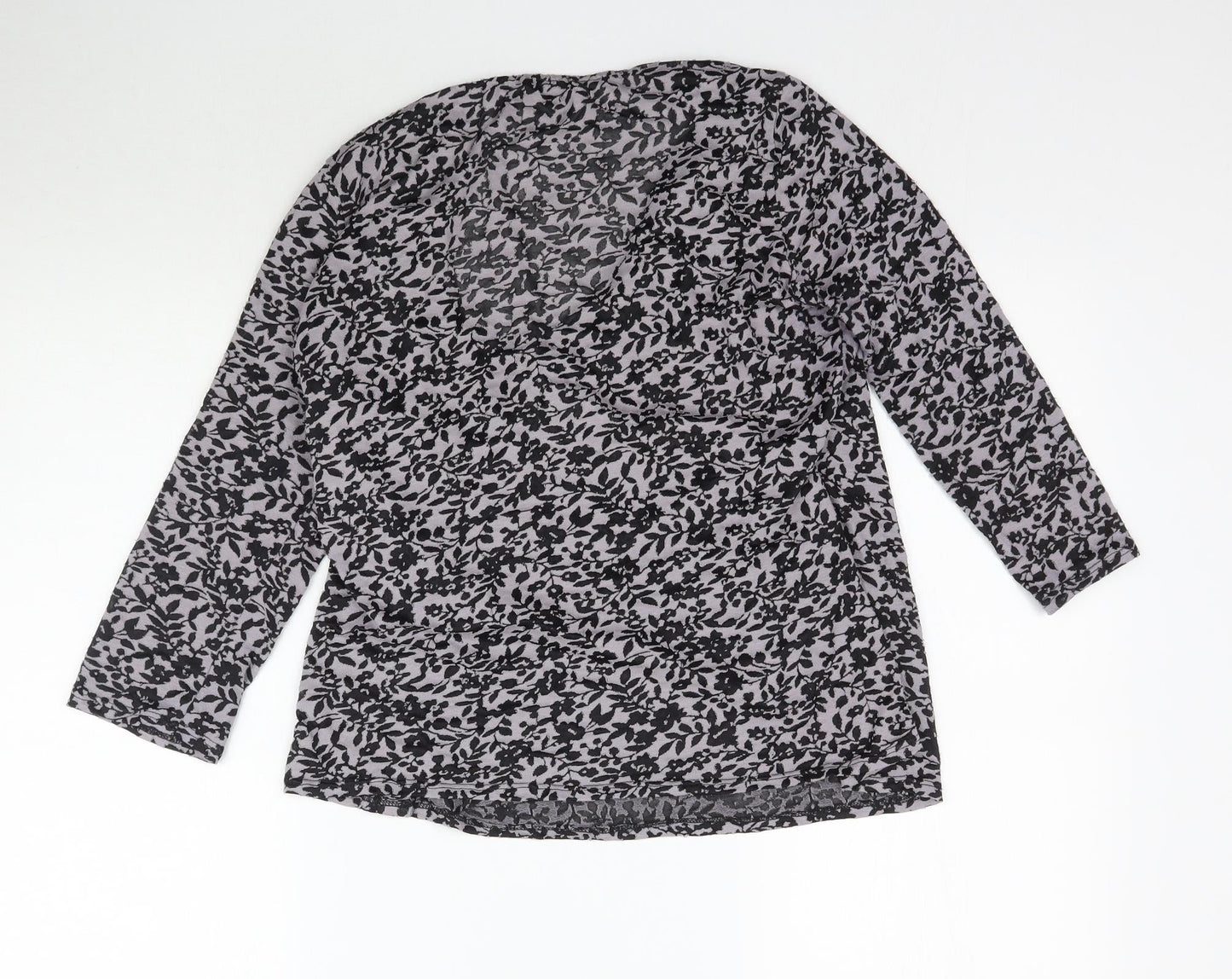 W Womens Grey Floral  Wrap Blouse Size L