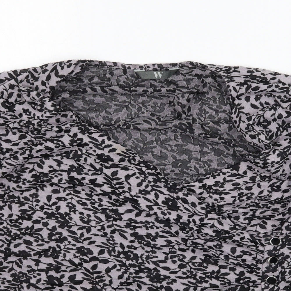 W Womens Grey Floral  Wrap Blouse Size L