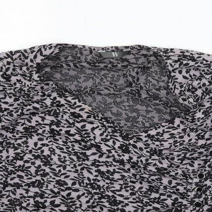 W Womens Grey Floral  Wrap Blouse Size L