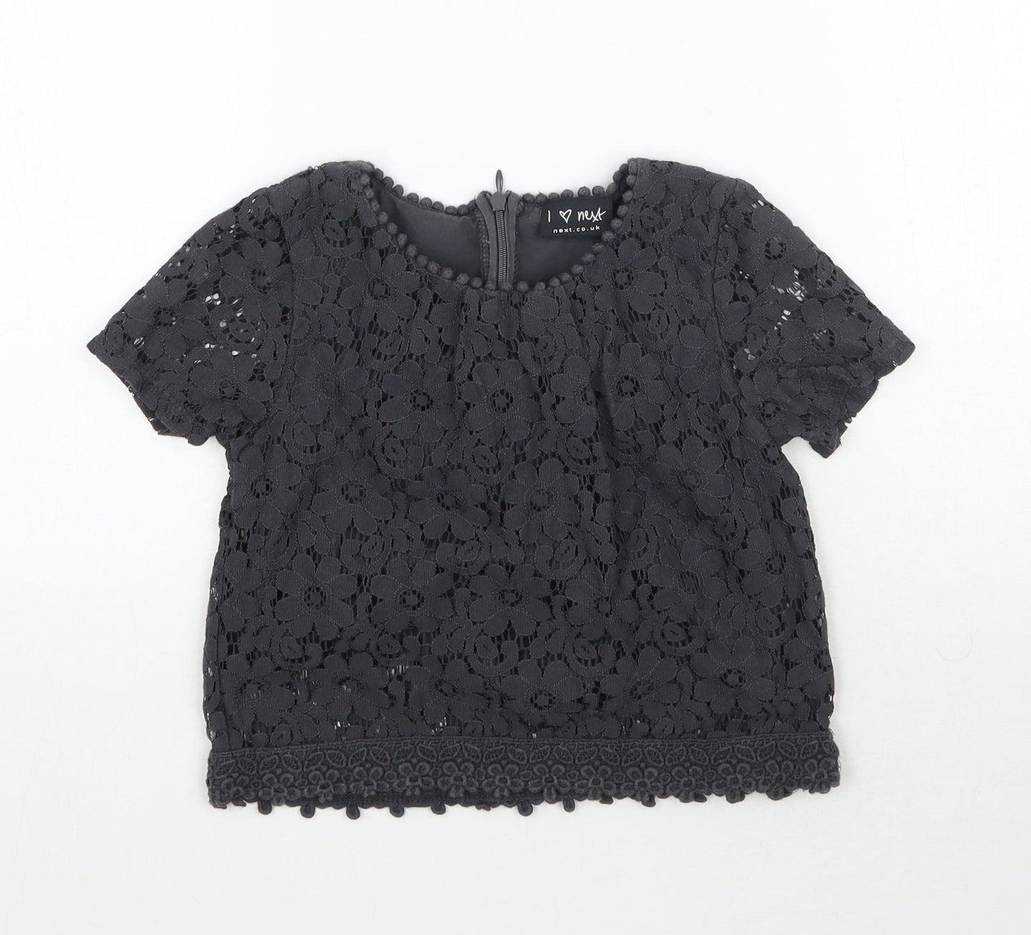 NEXT Girls Grey Floral Lace Basic Blouse Size 7 Years