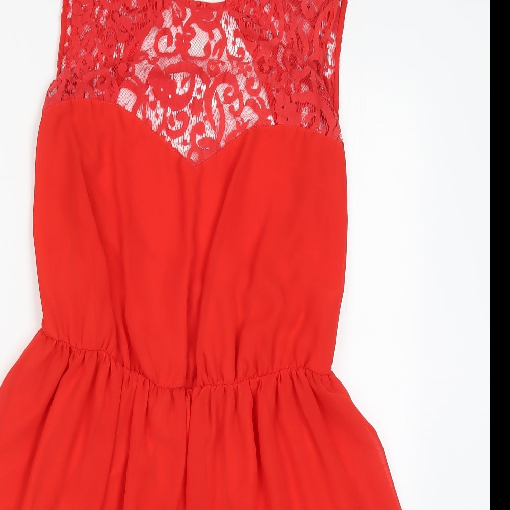 ASOS Womens Red  Lace Skater Dress  Size 10