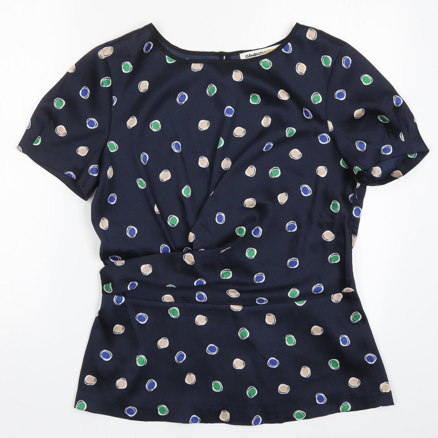 Clements Ribeiro Womens Blue Polka Dot  Basic Blouse Size 14