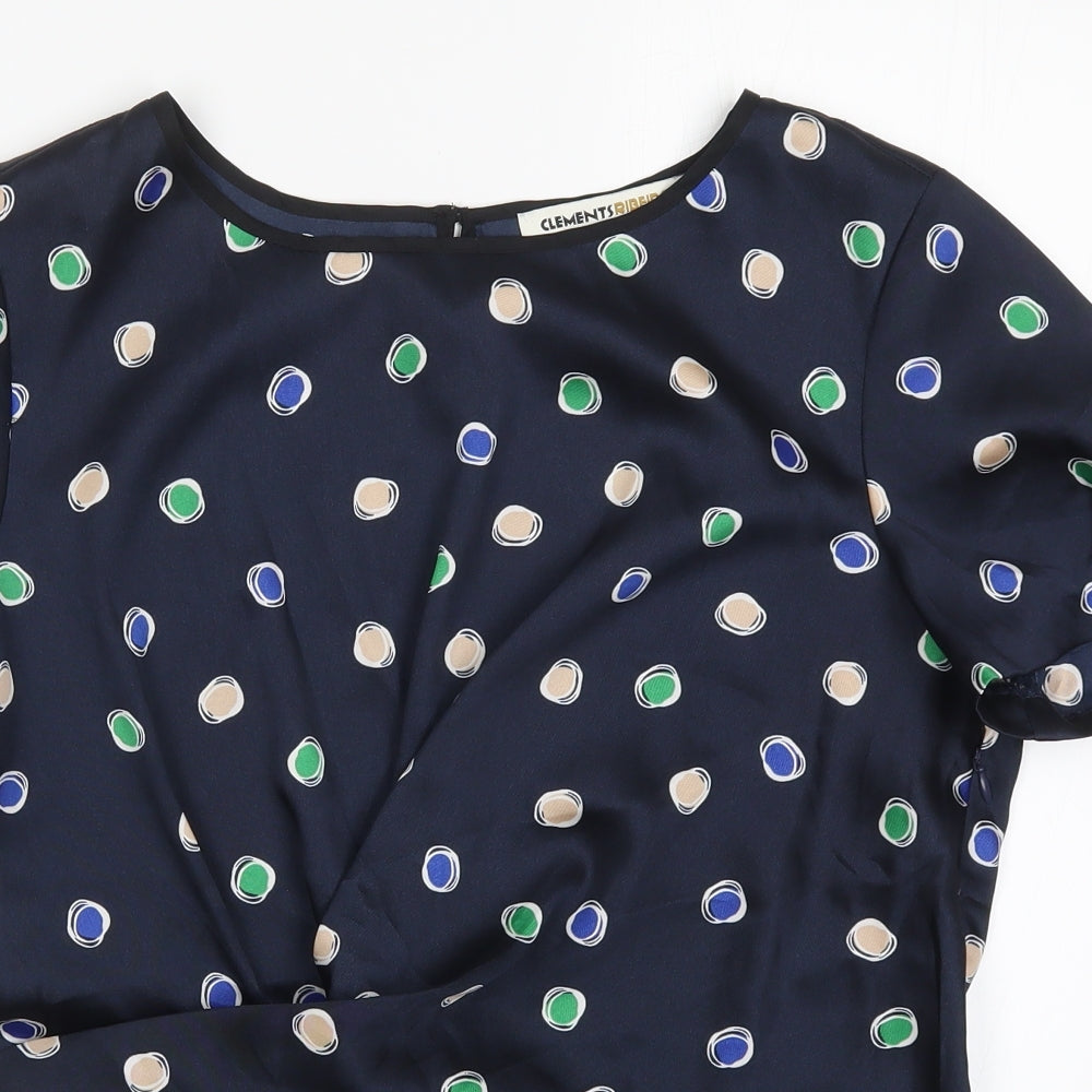 Clements Ribeiro Womens Blue Polka Dot  Basic Blouse Size 14