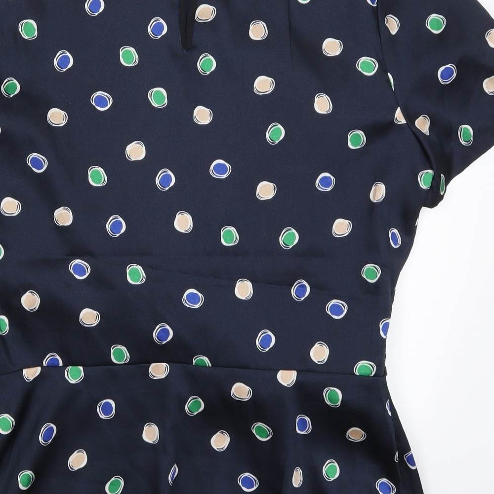 Clements Ribeiro Womens Blue Polka Dot  Basic Blouse Size 14