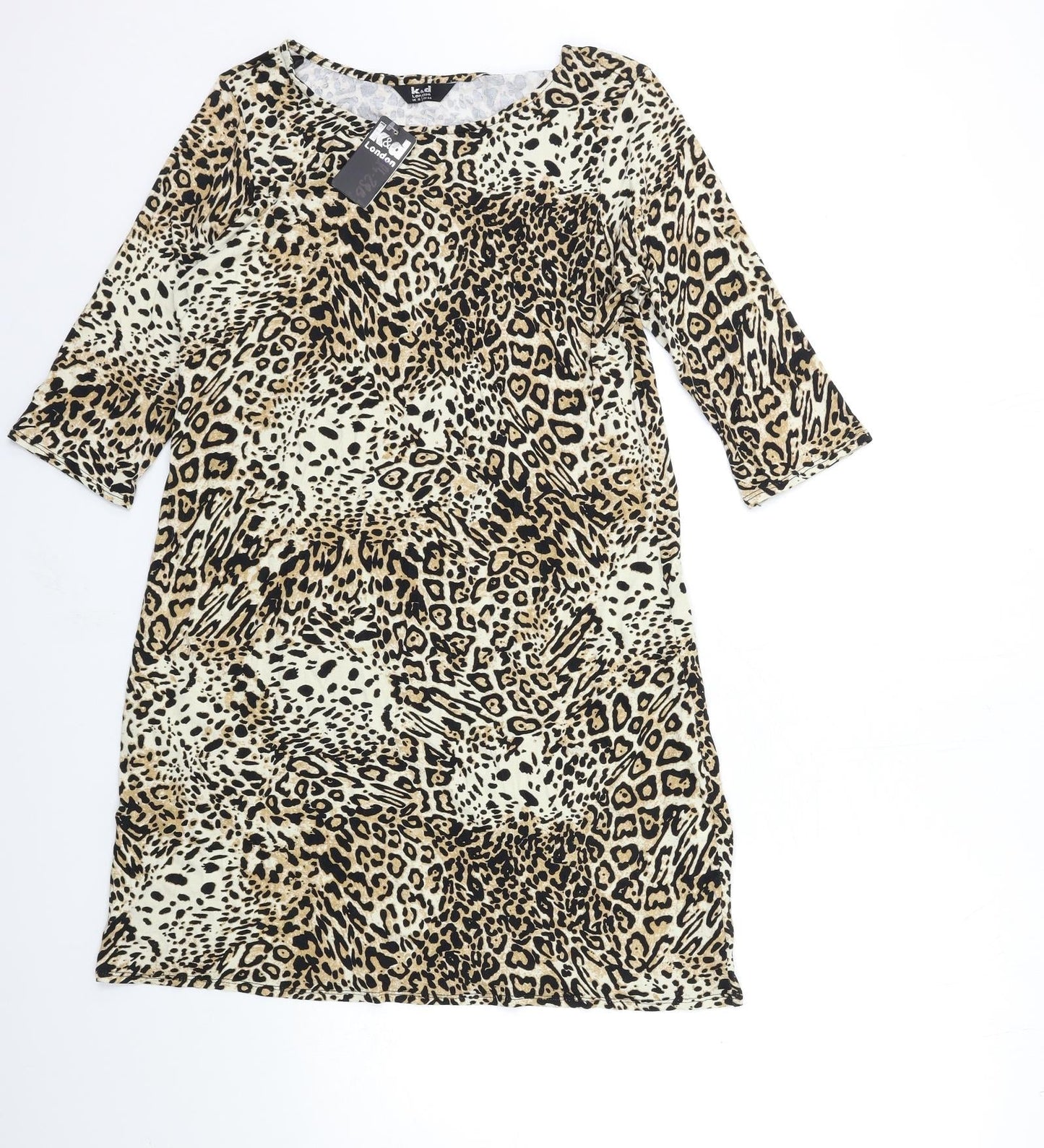 k&d Womens Brown Animal Print  Basic T-Shirt Size 16