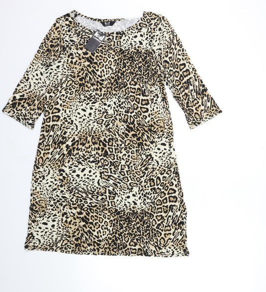 k&d Womens Brown Animal Print  Basic T-Shirt Size 16