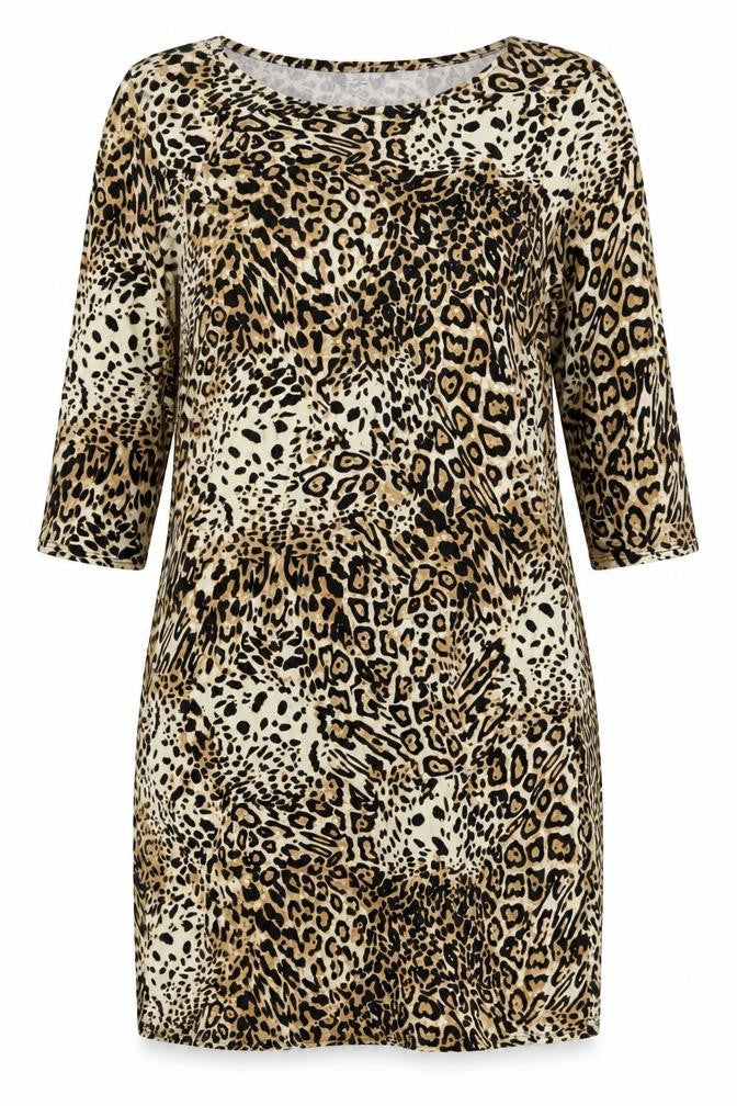 k&d Womens Brown Animal Print  Basic T-Shirt Size 16