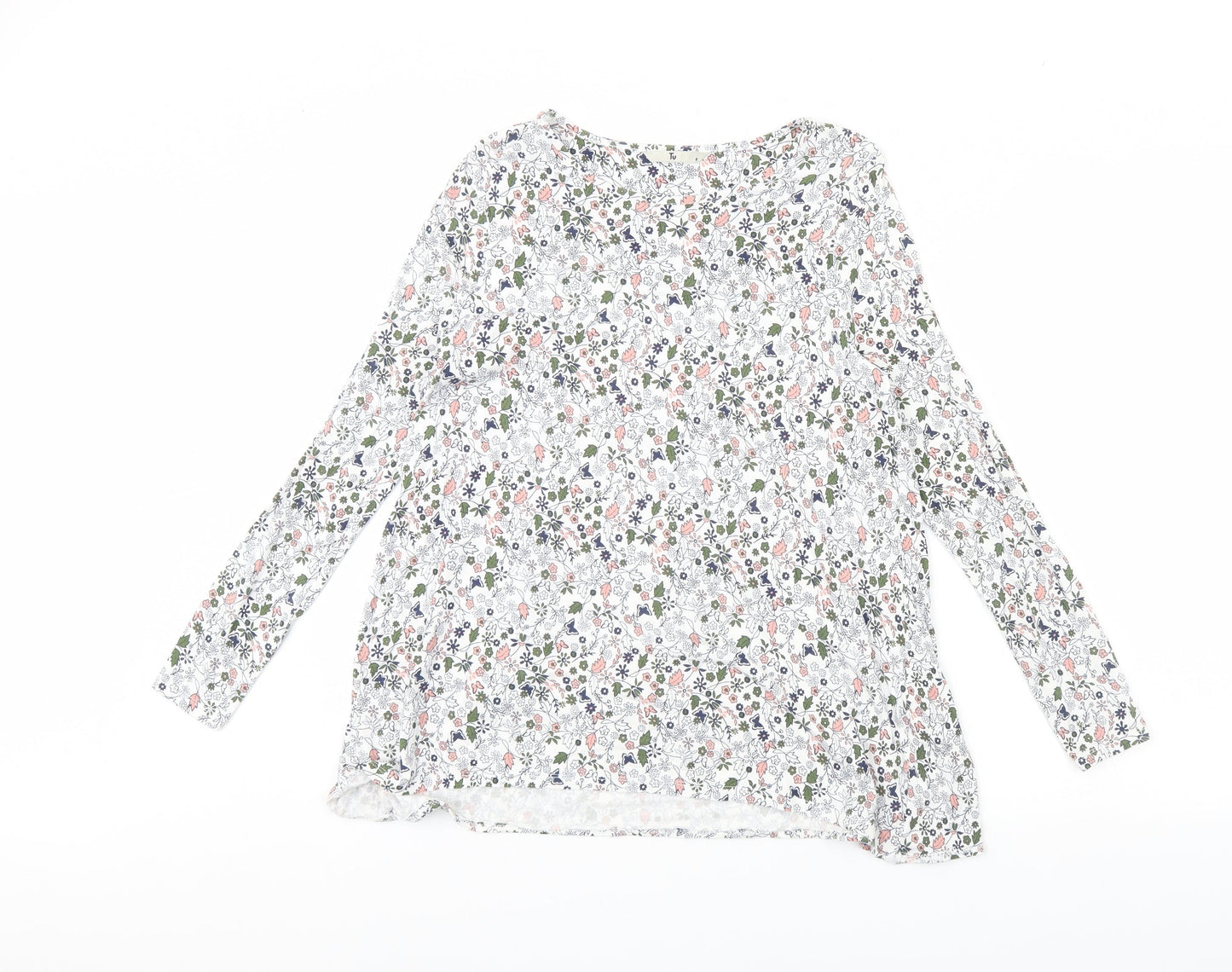 TU Womens White Floral  Basic Blouse Size 8