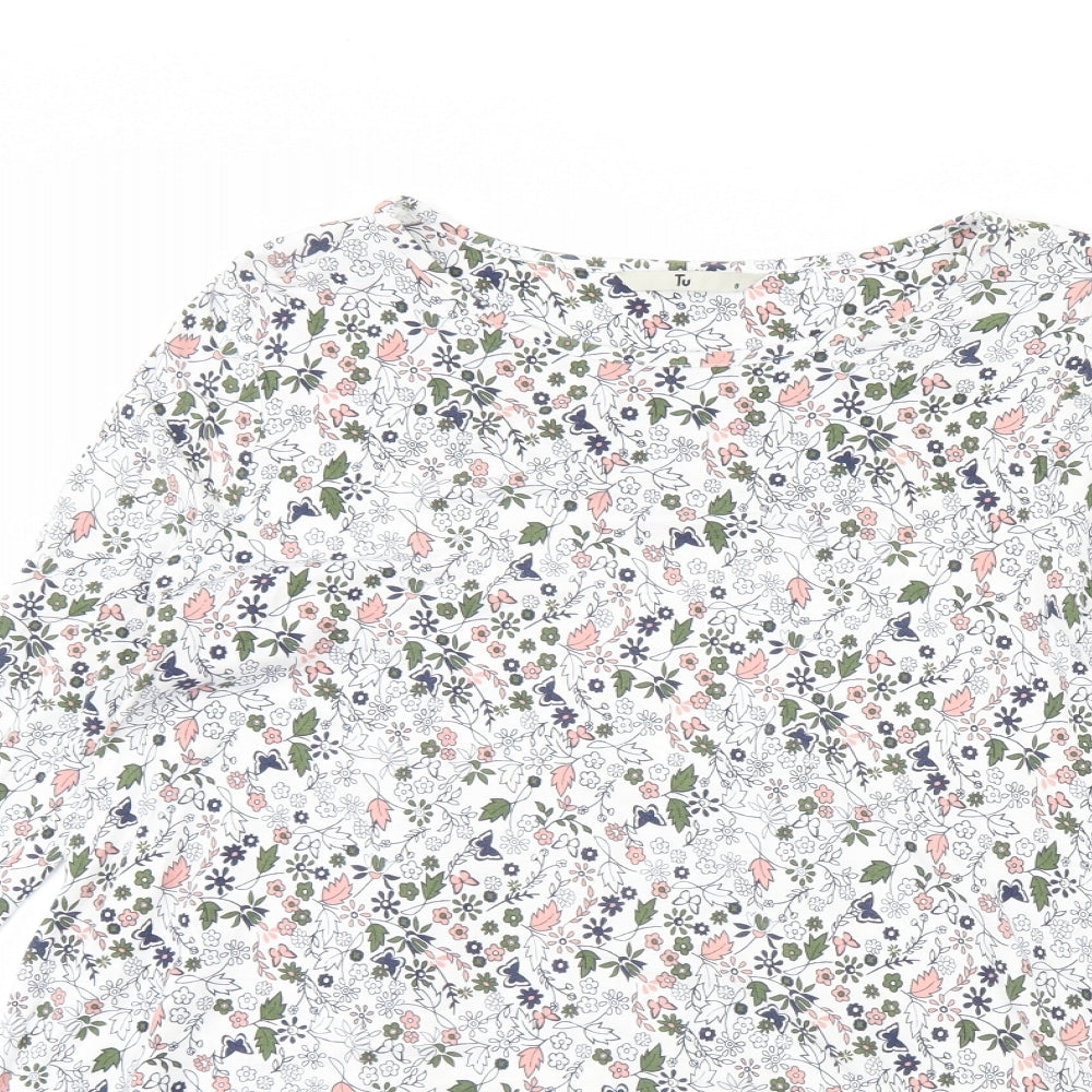 TU Womens White Floral  Basic Blouse Size 8