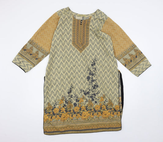 Bushra Khan Womens Multicoloured Geometric  Basic Blouse Size L