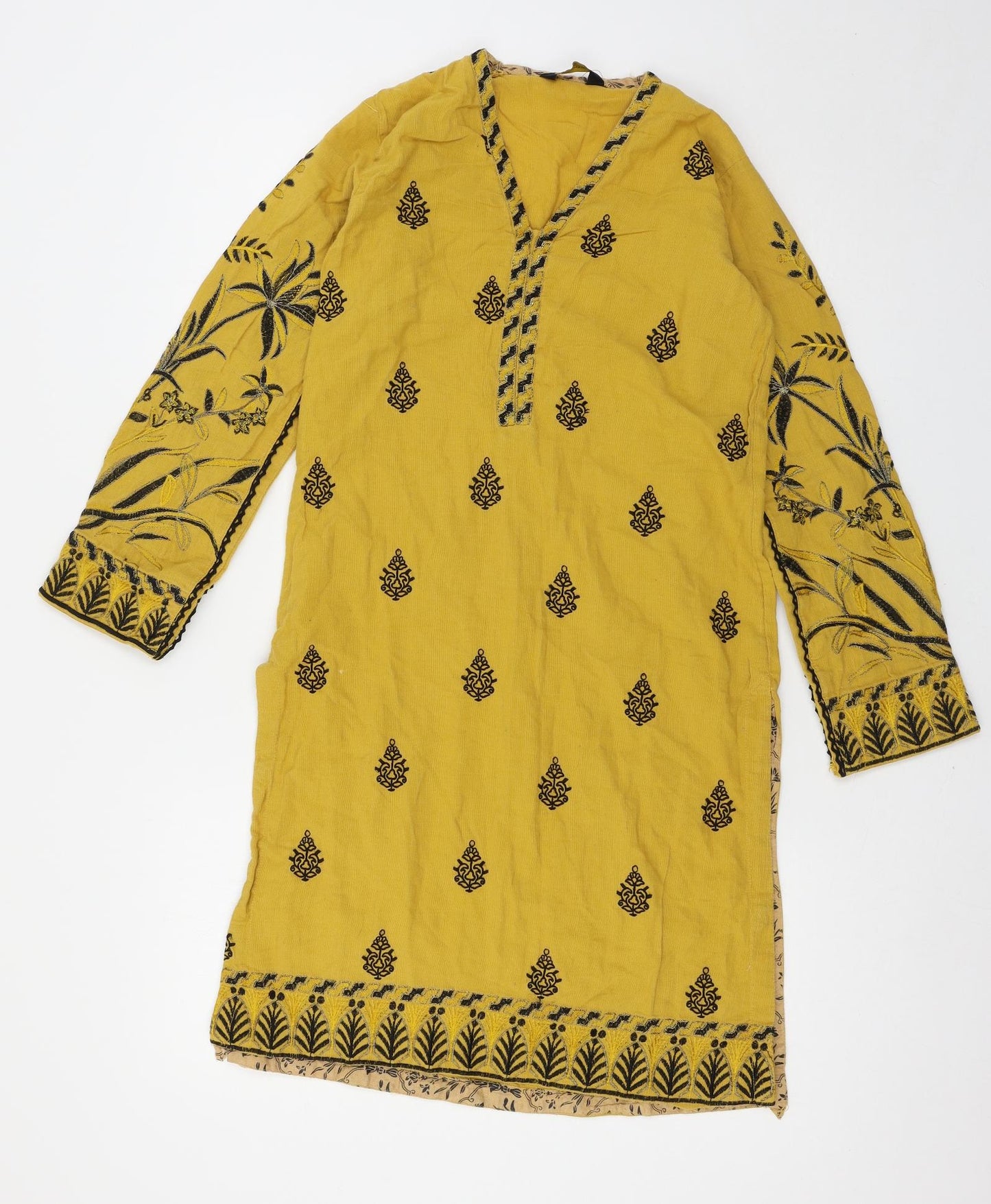 Jacquard Womens Yellow Geometric  Basic Blouse Size S