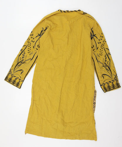 Preloved Jacquard Womens Yellow Geometric  Basic Blouse Size S - Back