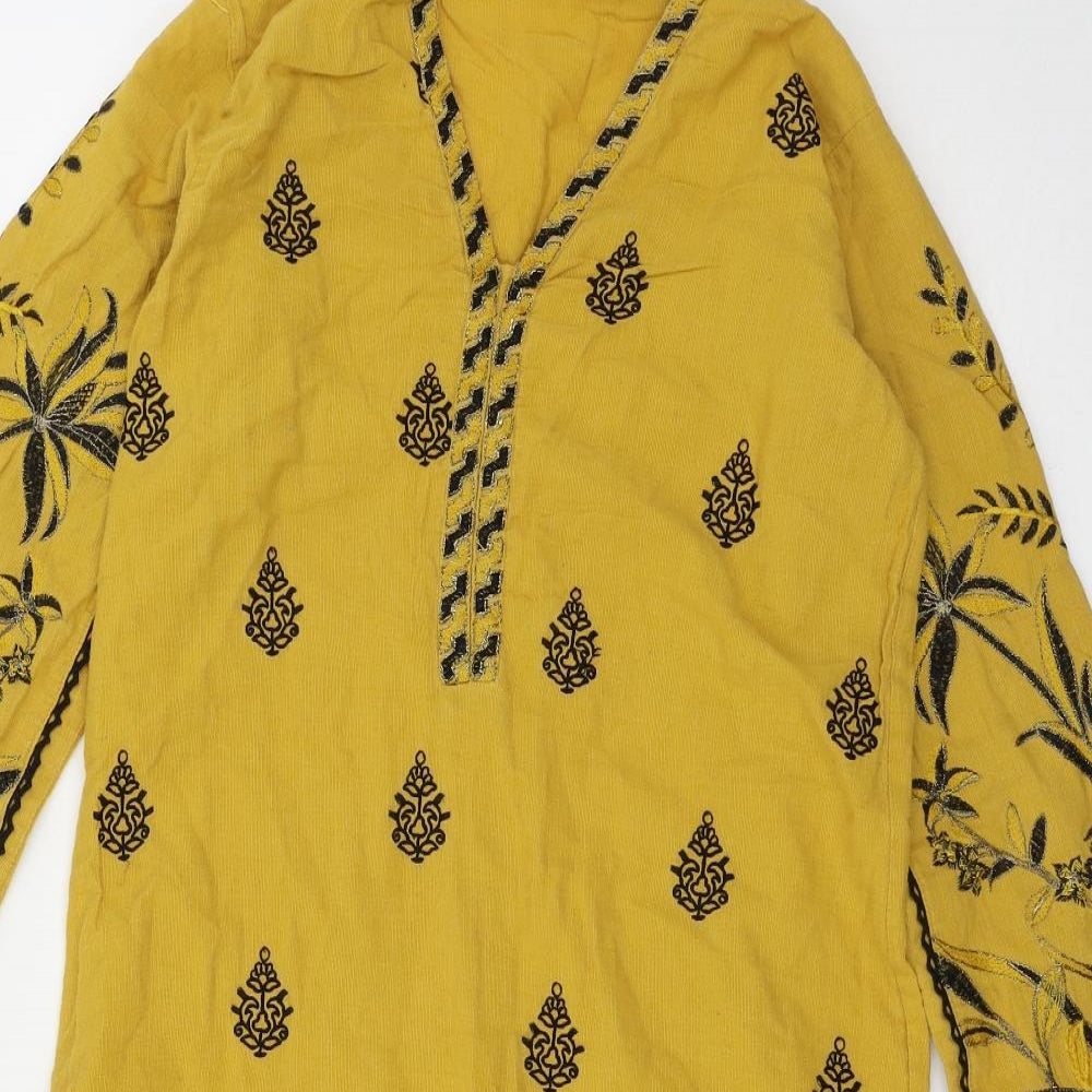 Jacquard Womens Yellow Geometric  Basic Blouse Size S