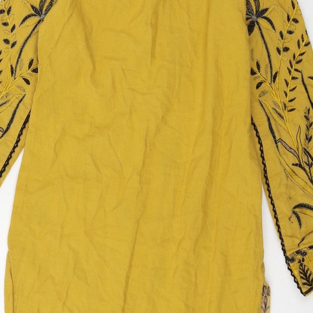 Jacquard Womens Yellow Geometric  Basic Blouse Size S