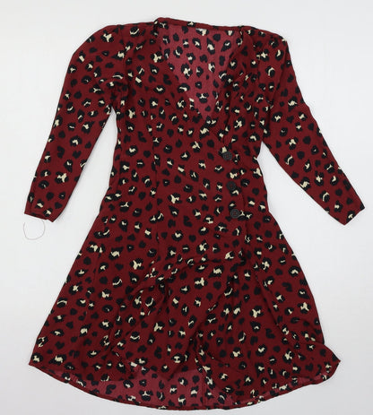 H&M Womens Red Animal Print  Basic Blouse Size 6