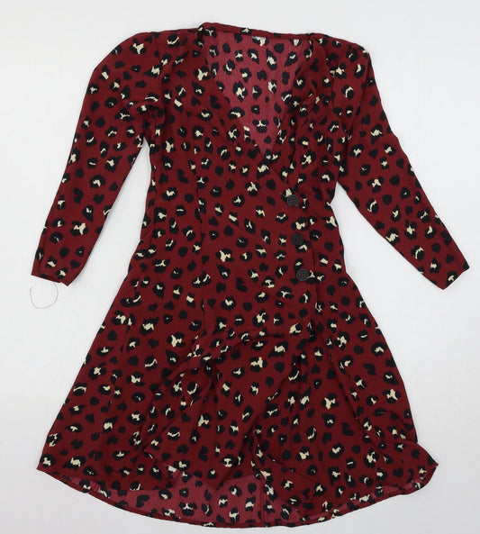 H&M Womens Red Animal Print  Basic Blouse Size 6