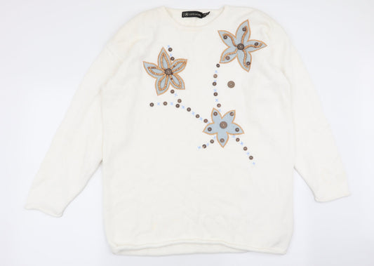 cote a cote Womens White Geometric  Pullover Jumper One Size