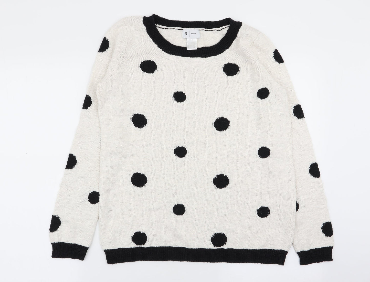 r edition Womens White Polka Dot  Pullover Jumper Size 10