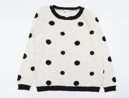 r edition Womens White Polka Dot  Pullover Jumper Size 10