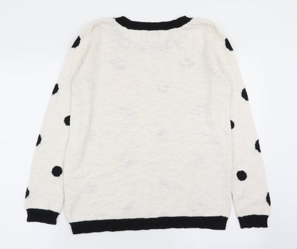 r edition Womens White Polka Dot  Pullover Jumper Size 10
