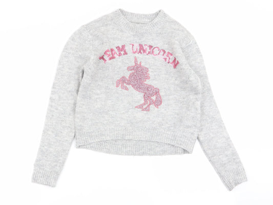 Primark Girls Grey Animal Print  Pullover Jumper Size 9-10 Years